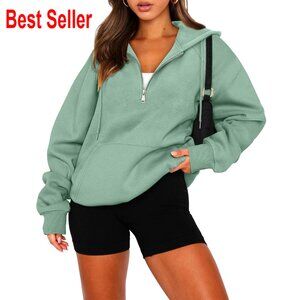 Half Zip Fleece Hoodie Kangaroo Pocket Pullover Women's Sweatshirt